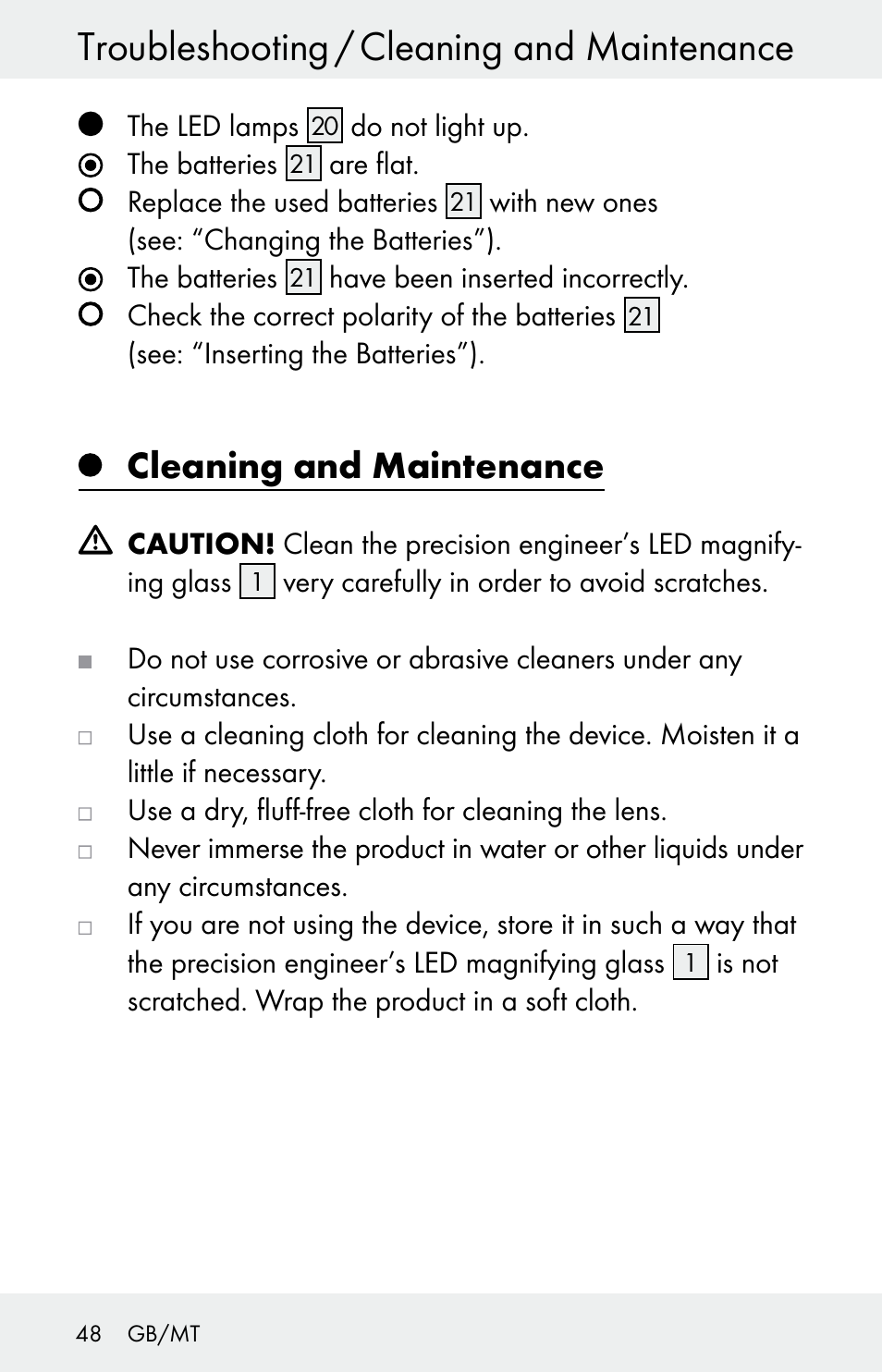 Troubleshooting / cleaning and maintenance, Cleaning and maintenance | Powerfix Z30225 User Manual | Page 48 / 61