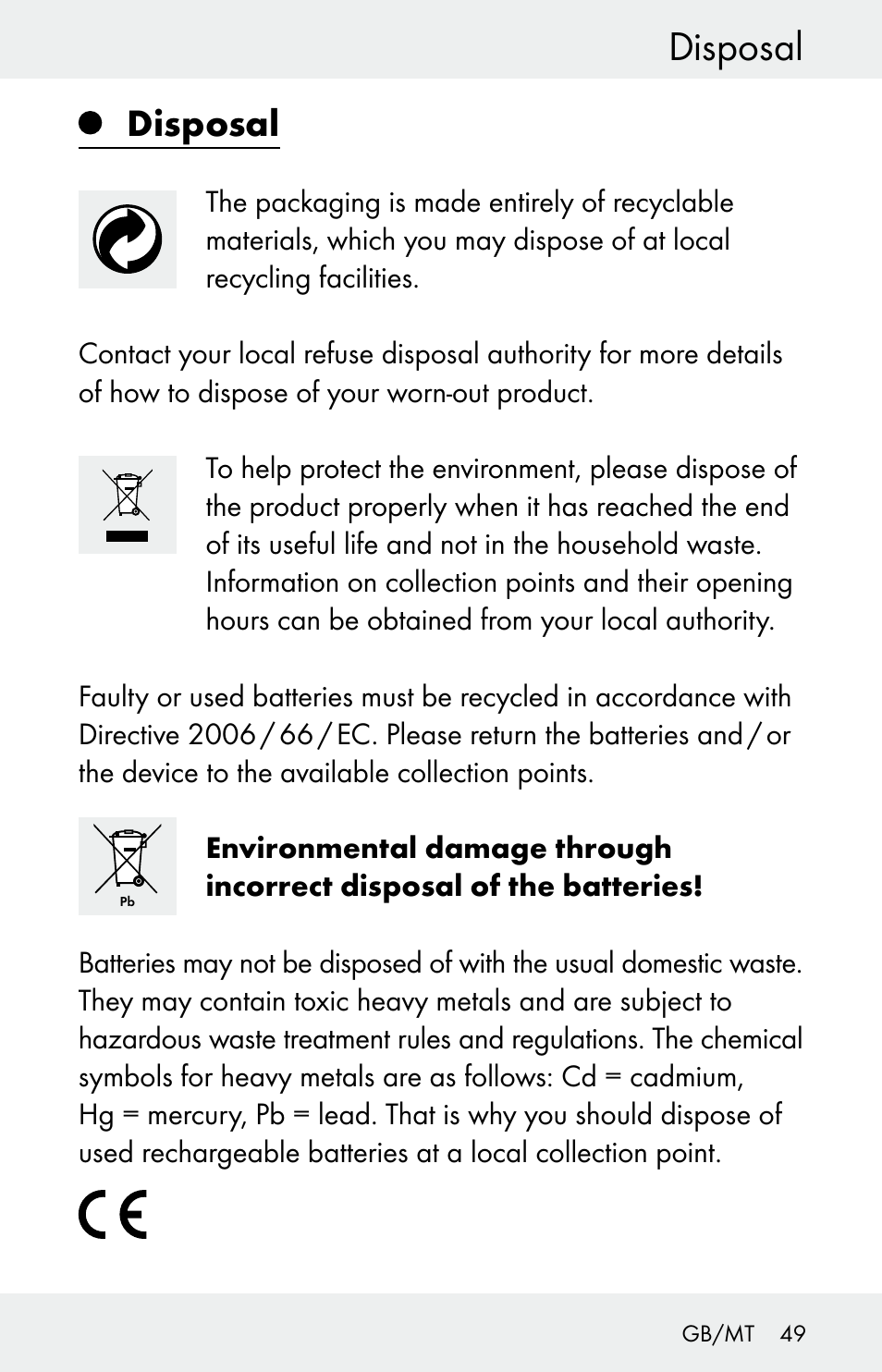 Disposal | Powerfix Z30225 User Manual | Page 49 / 61