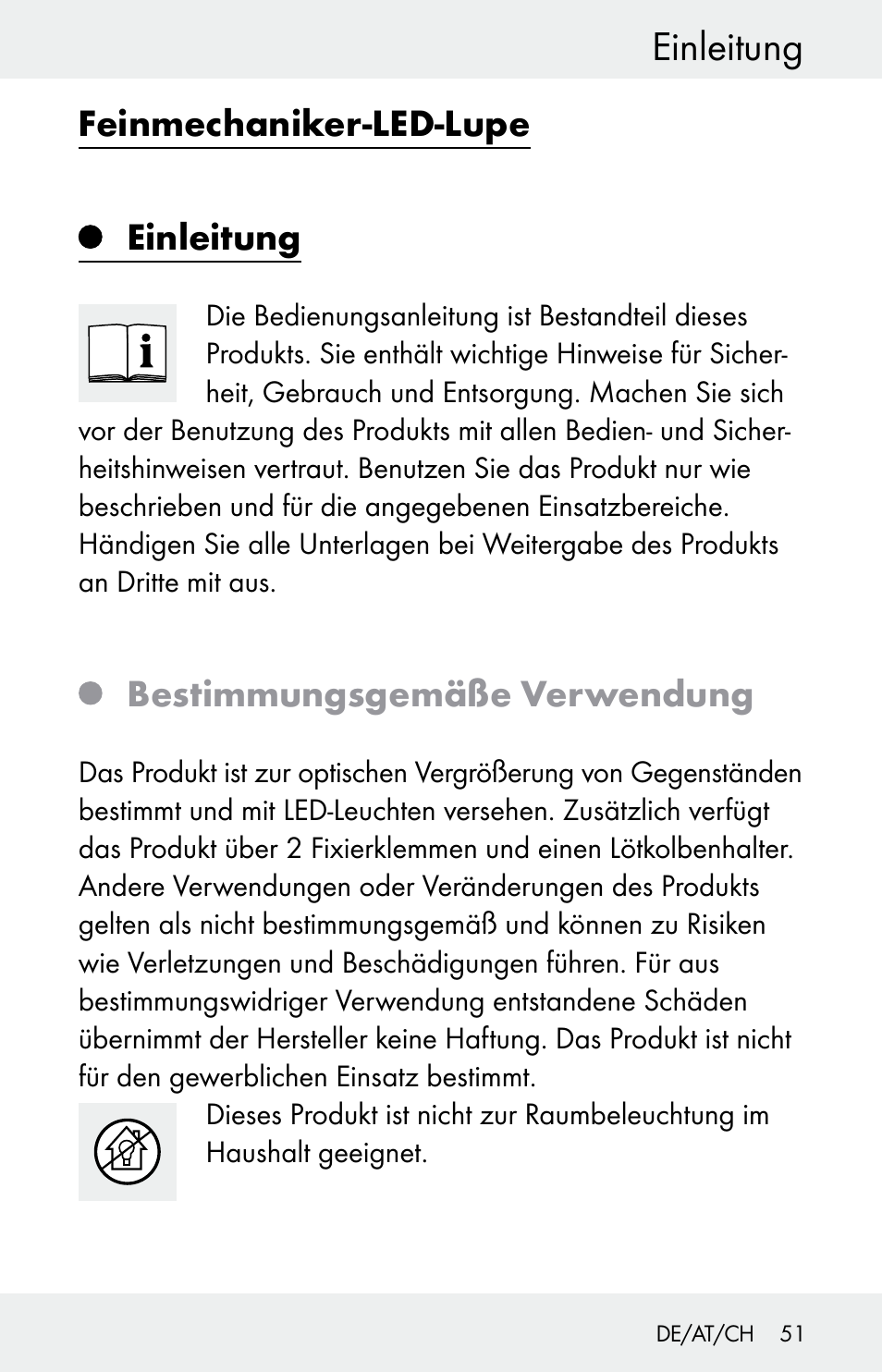 Einleitung, Feinmechaniker-led-lupe, Bestimmungsgemäße verwendung | Powerfix Z30225 User Manual | Page 51 / 61