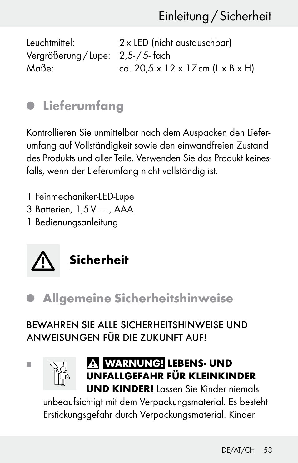 Einleitung / sicherheit, Lieferumfang, Sicherheit | Allgemeine sicherheitshinweise | Powerfix Z30225 User Manual | Page 53 / 61