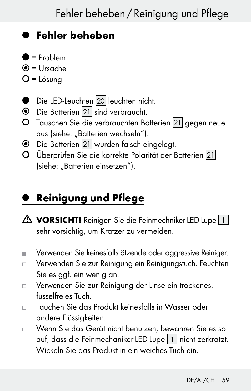 Fehler beheben / reinigung und pflege, Fehler beheben, Reinigung und pflege | Powerfix Z30225 User Manual | Page 59 / 61