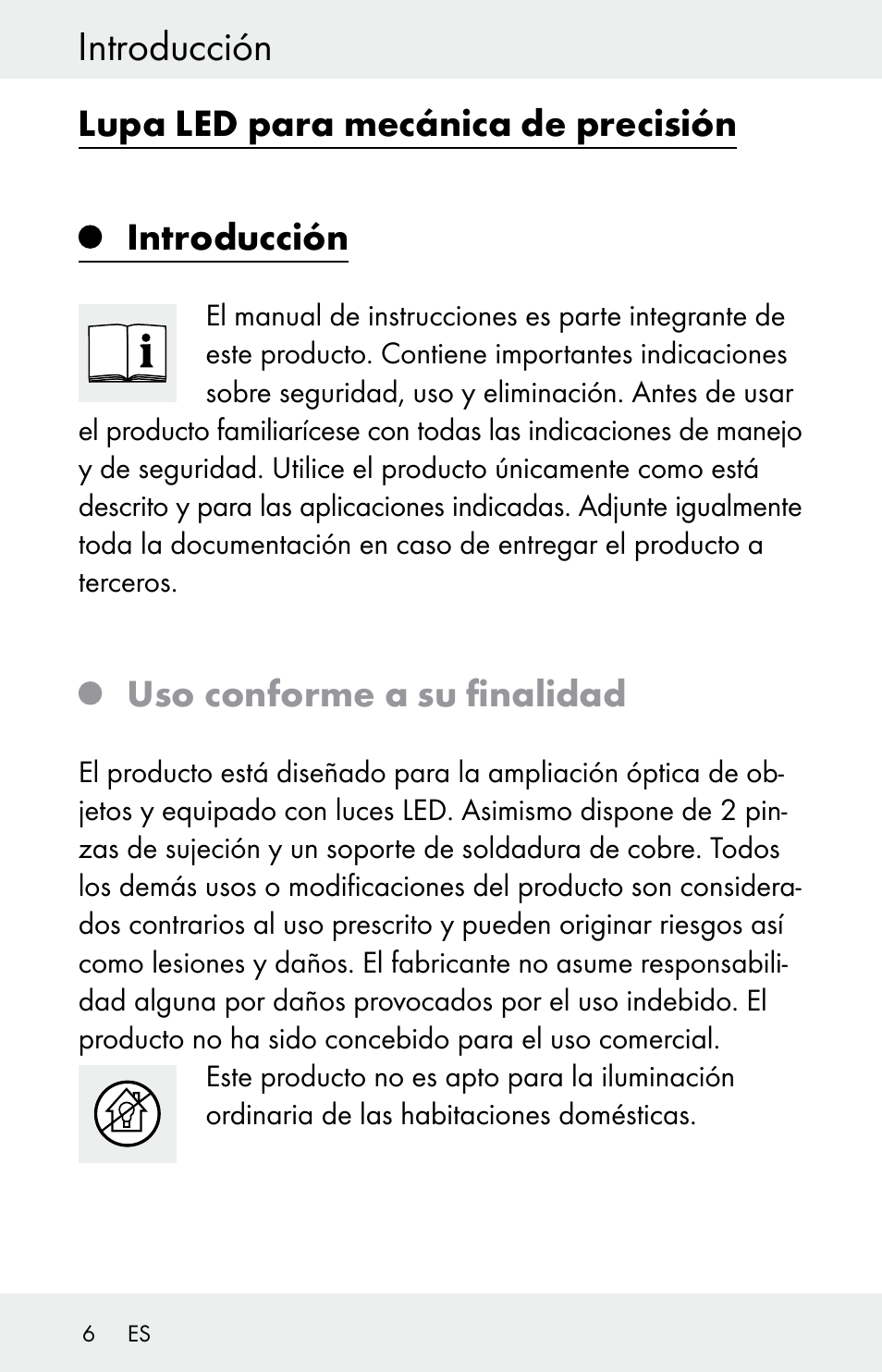 Introducción, Lupa led para mecánica de precisión, Uso conforme a su finalidad | Powerfix Z30225 User Manual | Page 6 / 61