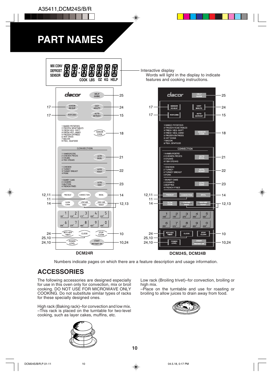 Part names, Accessories | Dacor DCM24 User Manual | Page 12 / 32