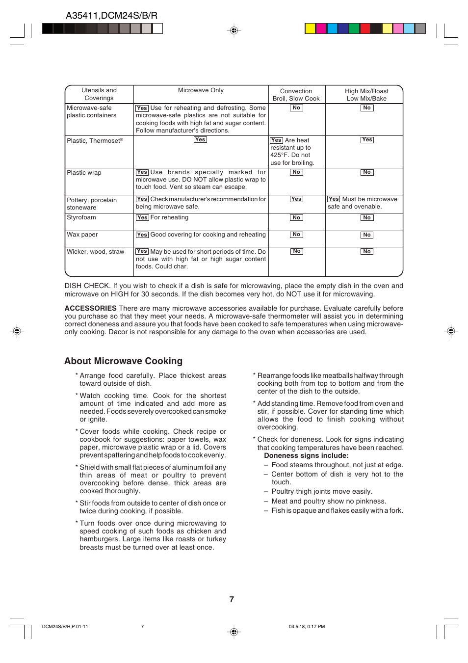 About microwave cooking | Dacor DCM24 User Manual | Page 9 / 32