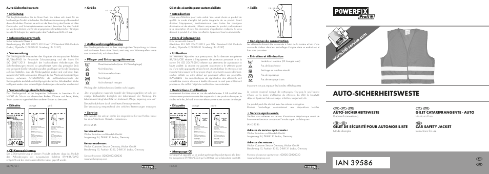 Powerfix HIGH VISIBILITY VEST User Manual | 2 pages