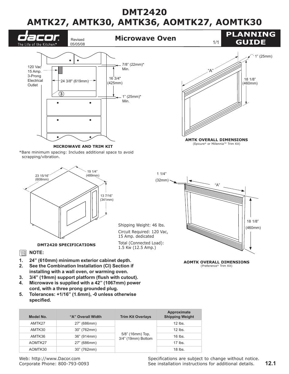 Dacor AMTK30 User Manual | 1 page