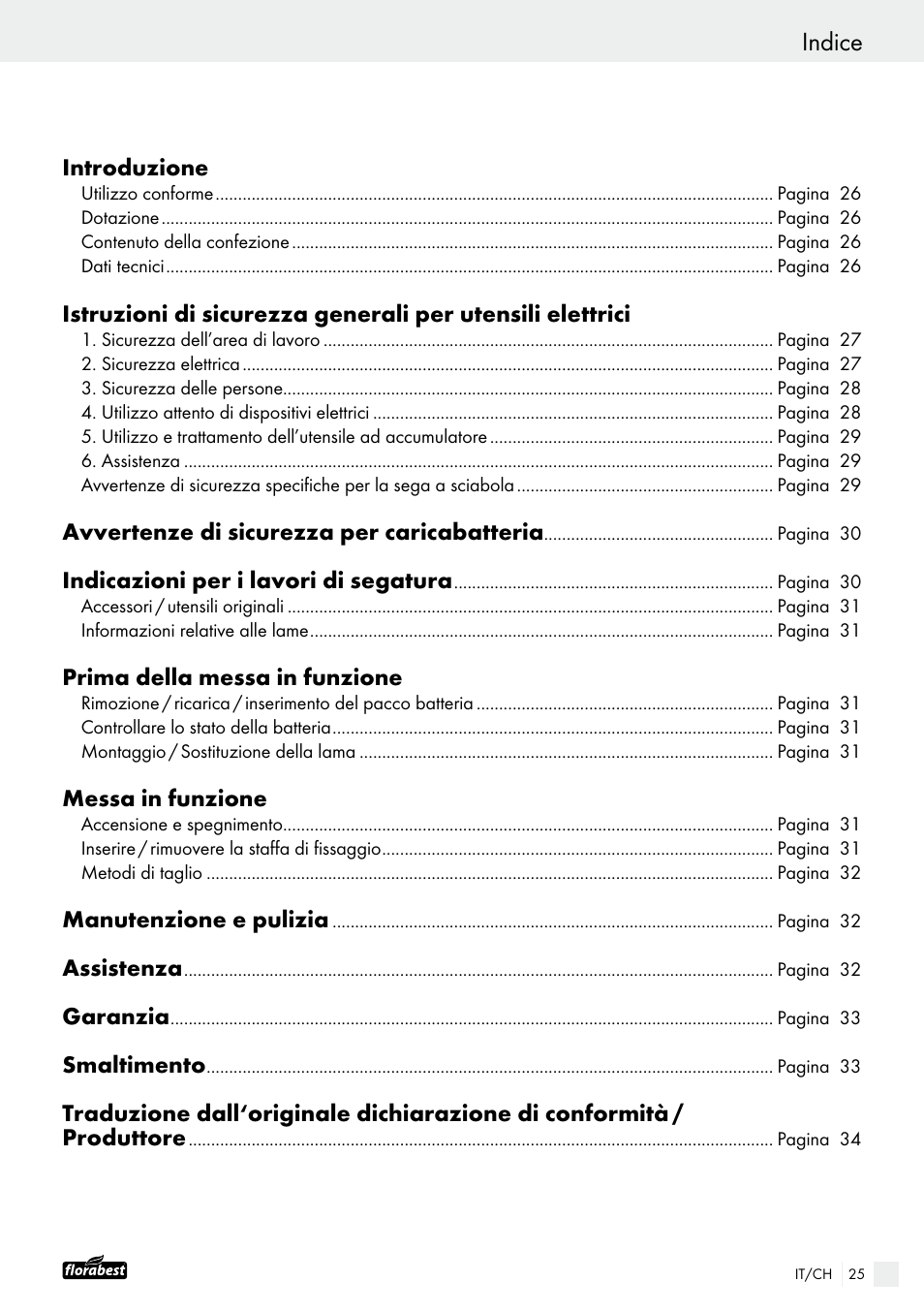 Indice | Powerfix FAAS 10.8 A1 User Manual | Page 25 / 44