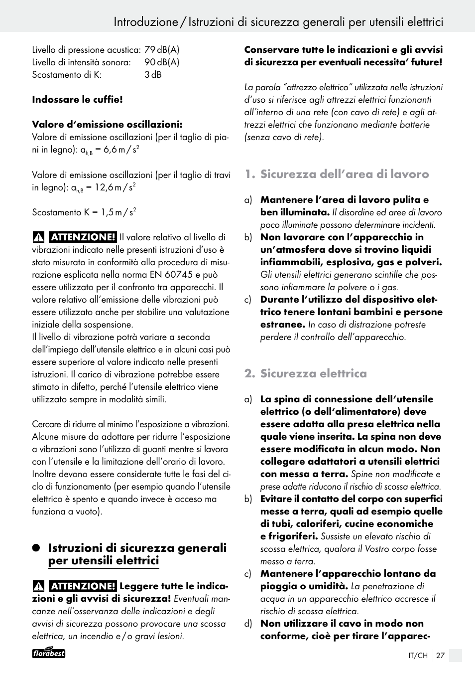 Sicurezza dell’area di lavoro, Sicurezza elettrica | Powerfix FAAS 10.8 A1 User Manual | Page 27 / 44