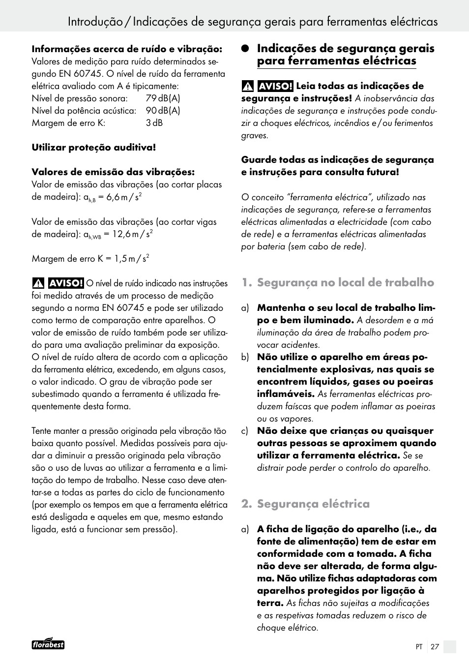 Segurança no local de trabalho, Segurança eléctrica | Powerfix FAAS 10.8 A1 User Manual | Page 27 / 55