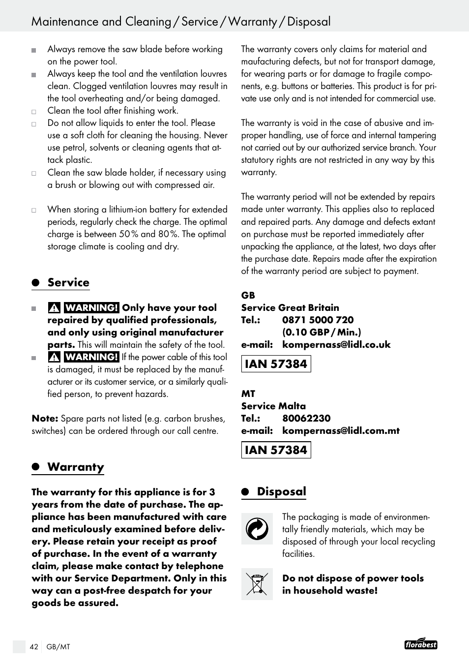 Service, Warranty | Powerfix FAAS 10.8 A1 User Manual | Page 42 / 55