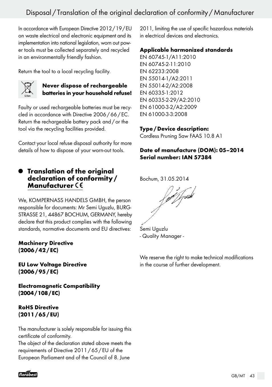 Powerfix FAAS 10.8 A1 User Manual | Page 43 / 55