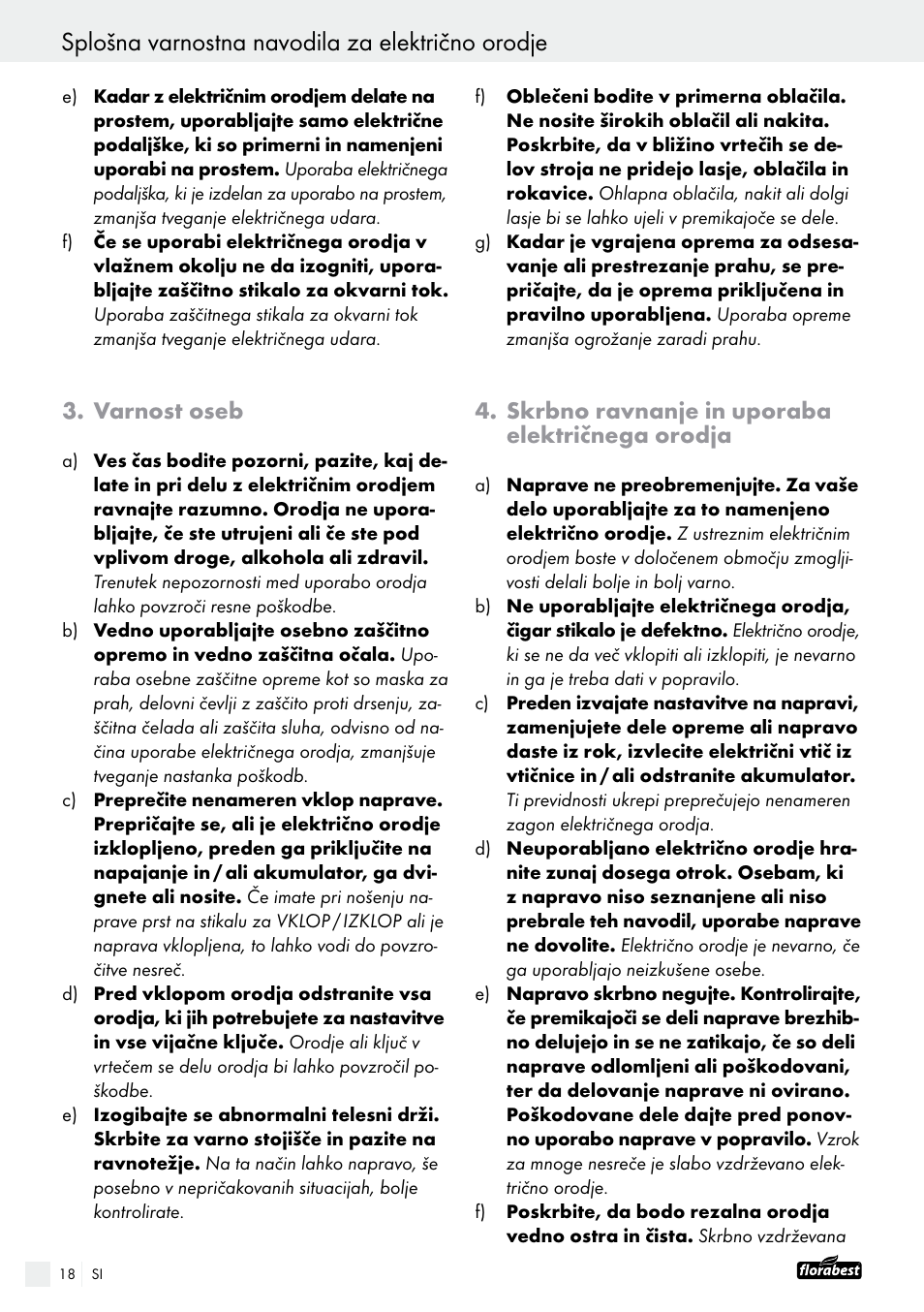 Splošna varnostna navodila za električno orodje, Varnost oseb, Skrbno ravnanje in uporaba električnega orodja | Powerfix FAAS 10.8 A1 User Manual | Page 18 / 55