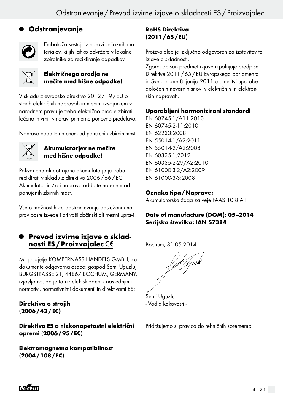 Odstranjevanje | Powerfix FAAS 10.8 A1 User Manual | Page 23 / 55