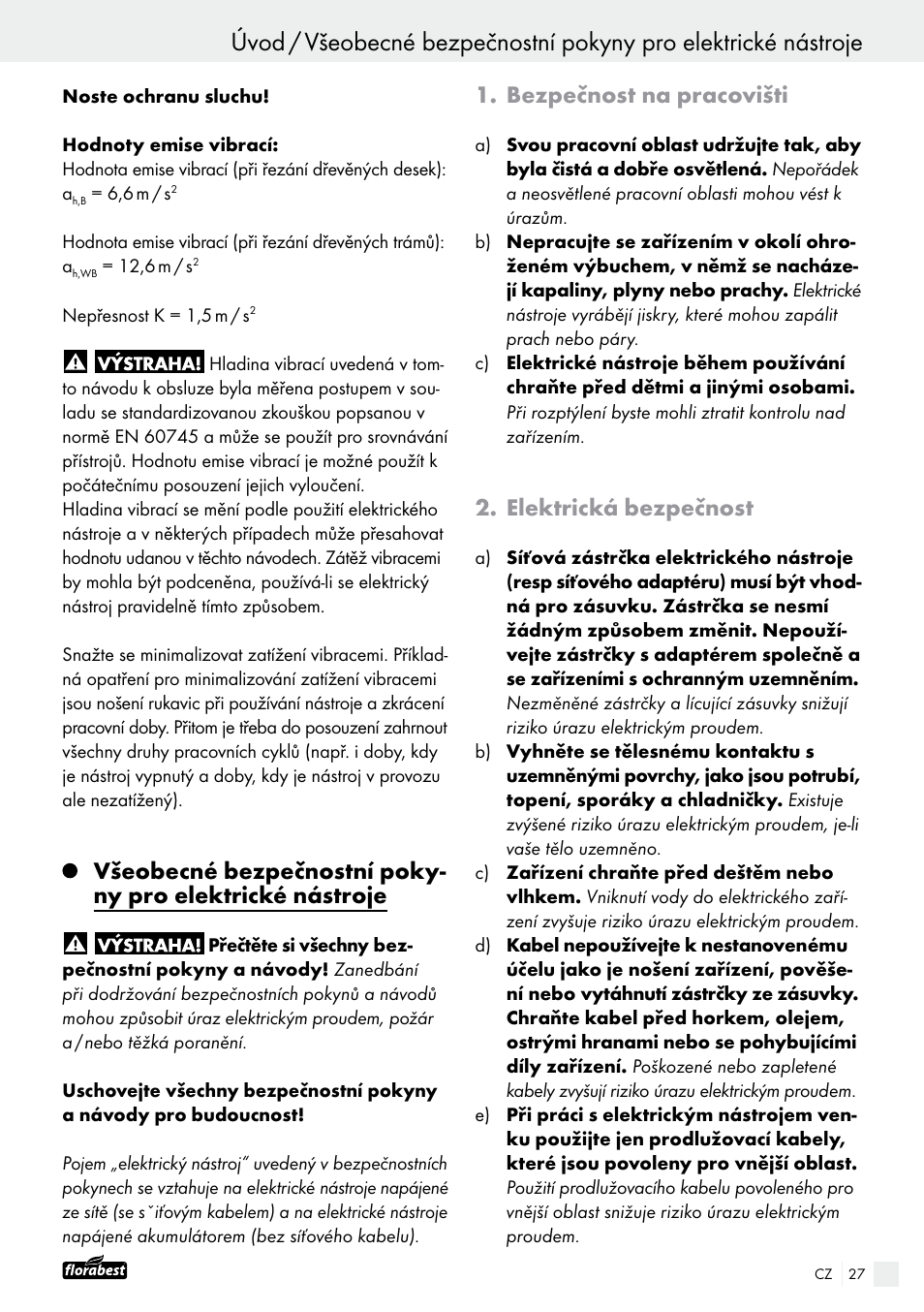 Úvod, Bezpečnost na pracovišti, Elektrická bezpečnost | Powerfix FAAS 10.8 A1 User Manual | Page 27 / 55