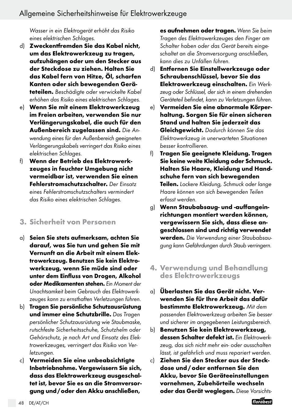 Sicherheit von personen, Verwendung und behandlung des elektrowerkzeugs | Powerfix FAAS 10.8 A1 User Manual | Page 48 / 55