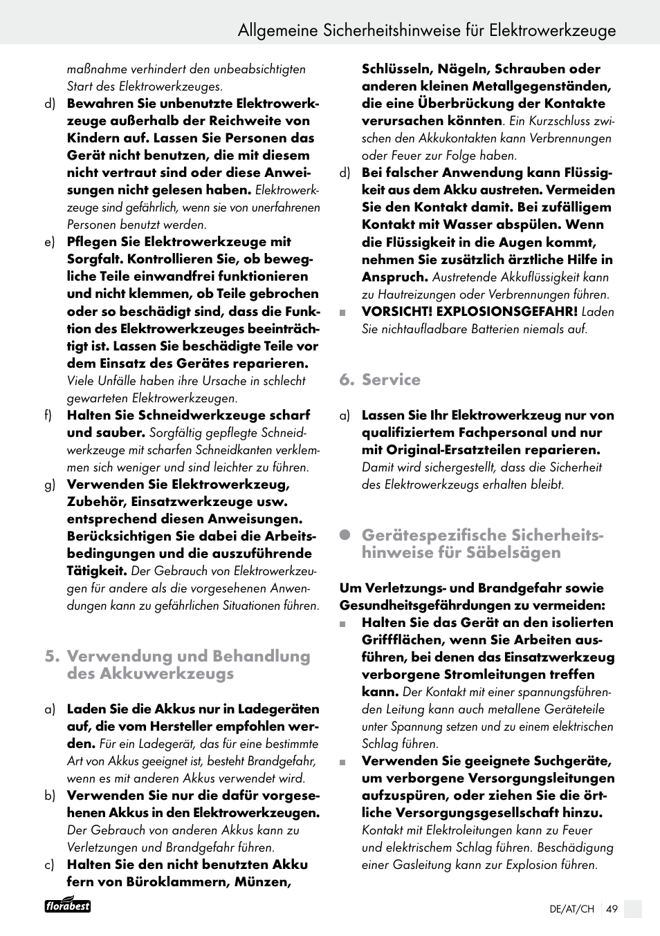 Verwendung und behandlung des akkuwerkzeugs, Service | Powerfix FAAS 10.8 A1 User Manual | Page 49 / 55