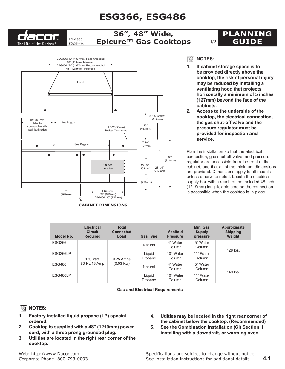 Dacor ESG366 User Manual | 2 pages