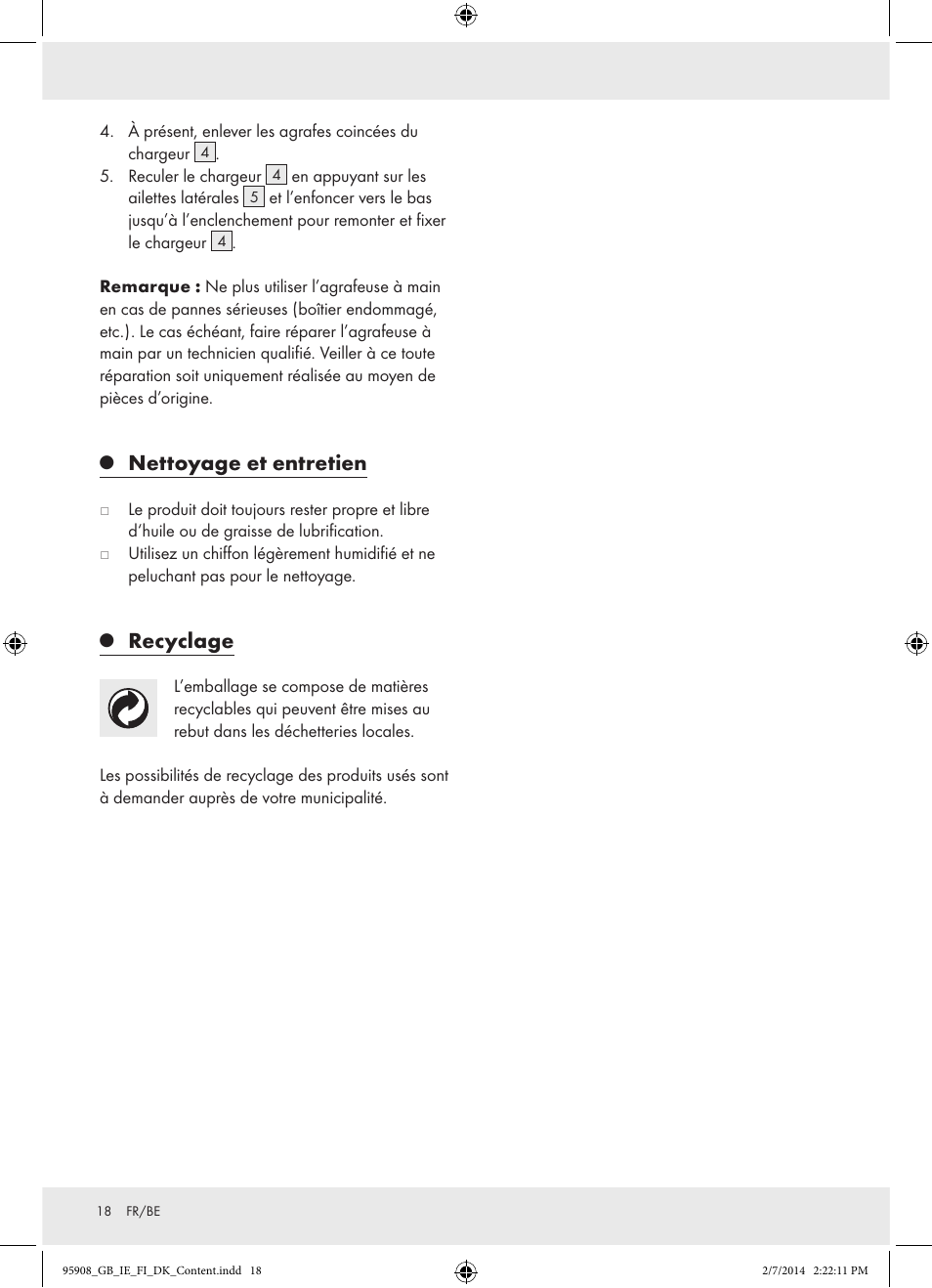 Nettoyage et entretien, Recyclage | Powerfix  Z16531 User Manual | Page 18 / 25