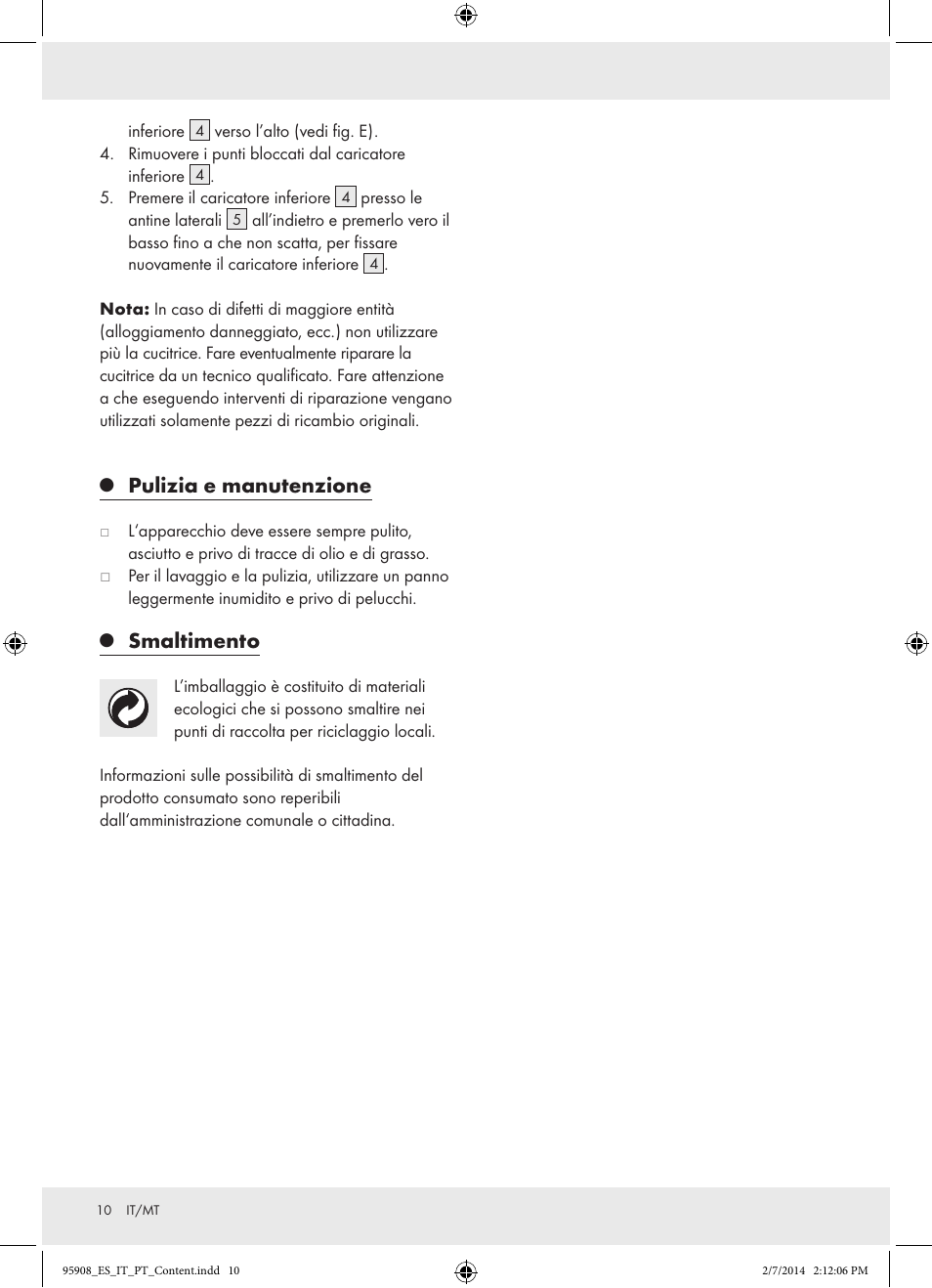 Pulizia e manutenzione, Smaltimento | Powerfix  Z16531 User Manual | Page 10 / 20