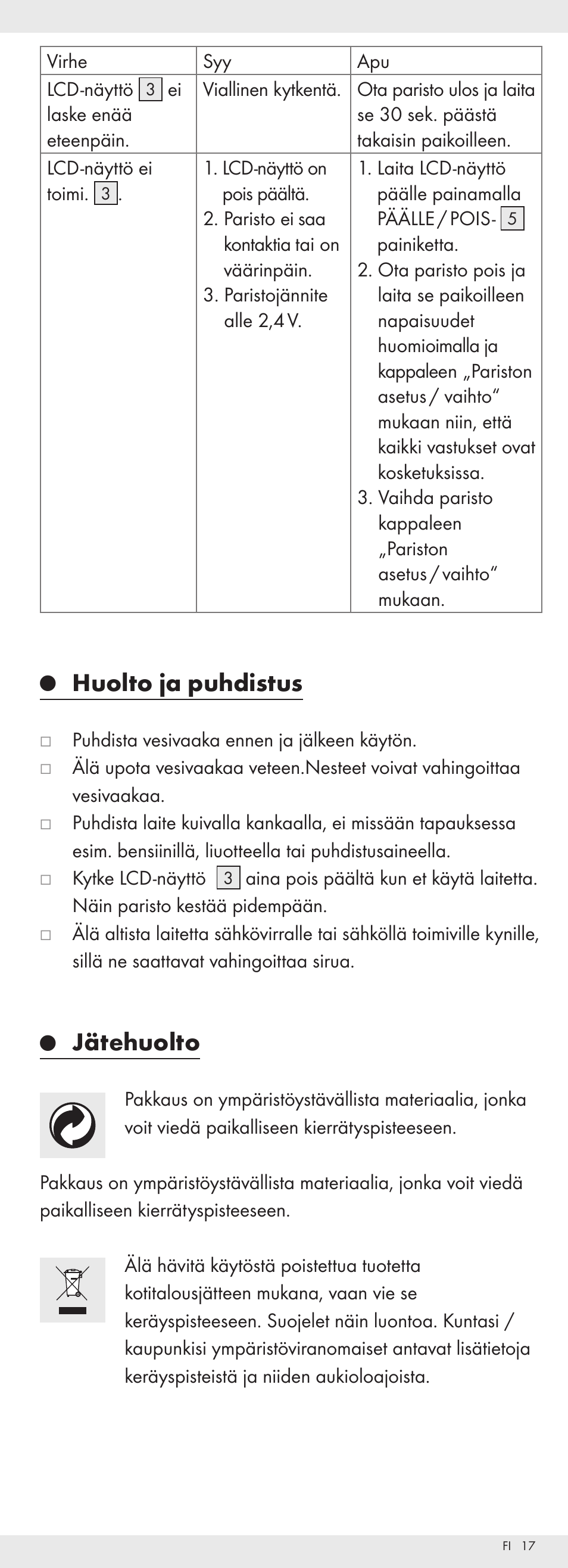 Huolto ja puhdistus, Jätehuolto | Powerfix Z32118 User Manual | Page 18 / 54