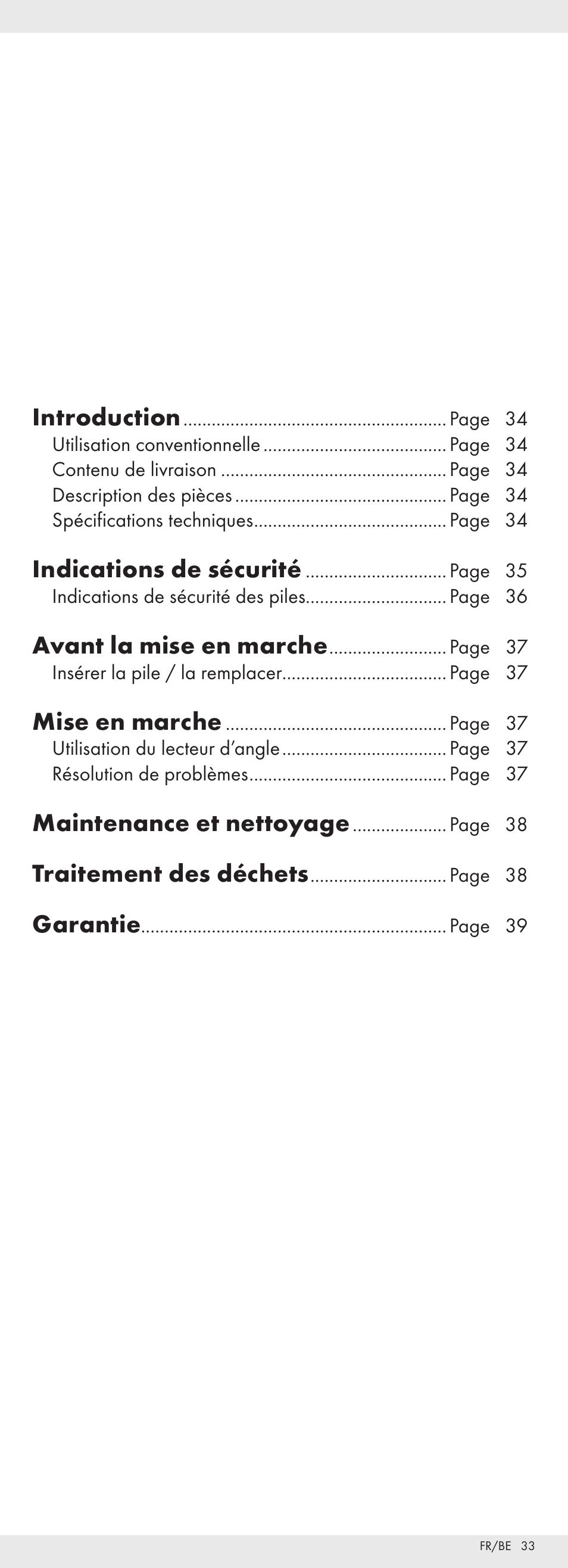 Introduction, Indications de sécurité, Avant la mise en marche | Mise en marche, Maintenance et nettoyage, Traitement des déchets, Garantie | Powerfix Z32118 User Manual | Page 34 / 54