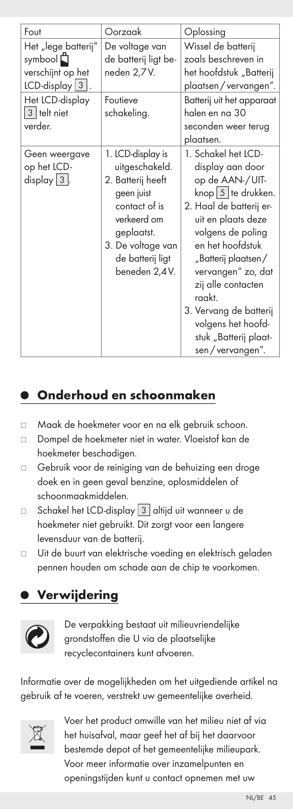 Onderhoud en schoonmaken, Verwijdering | Powerfix Z32118 User Manual | Page 46 / 54