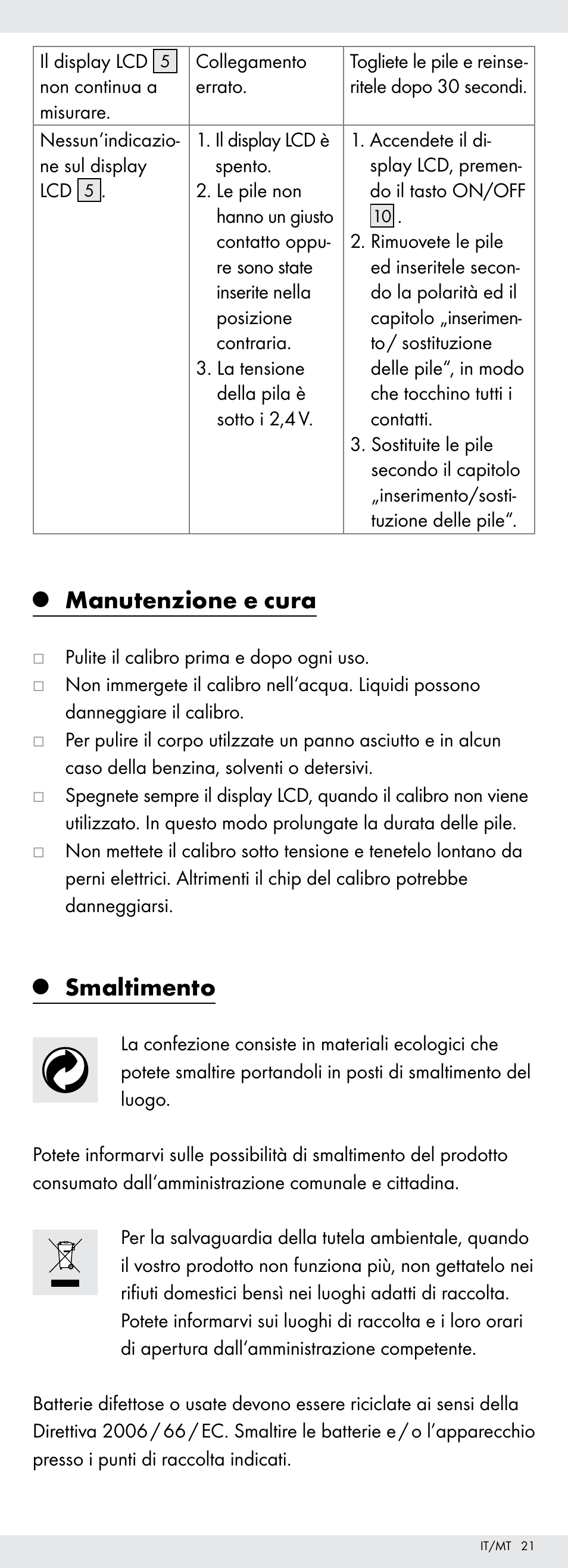 Manutenzione e cura, Smaltimento | Powerfix Z22855 User Manual | Page 21 / 50