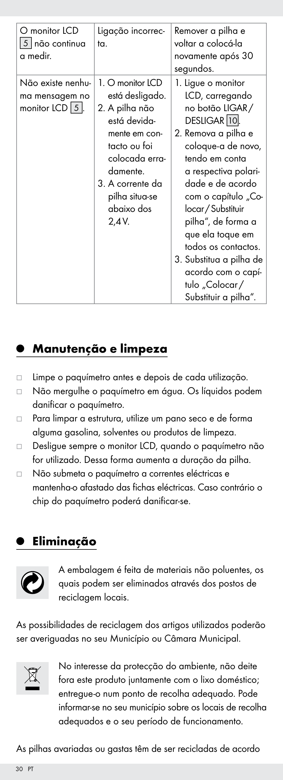 Manutenção e limpeza, Eliminação | Powerfix Z22855 User Manual | Page 30 / 50