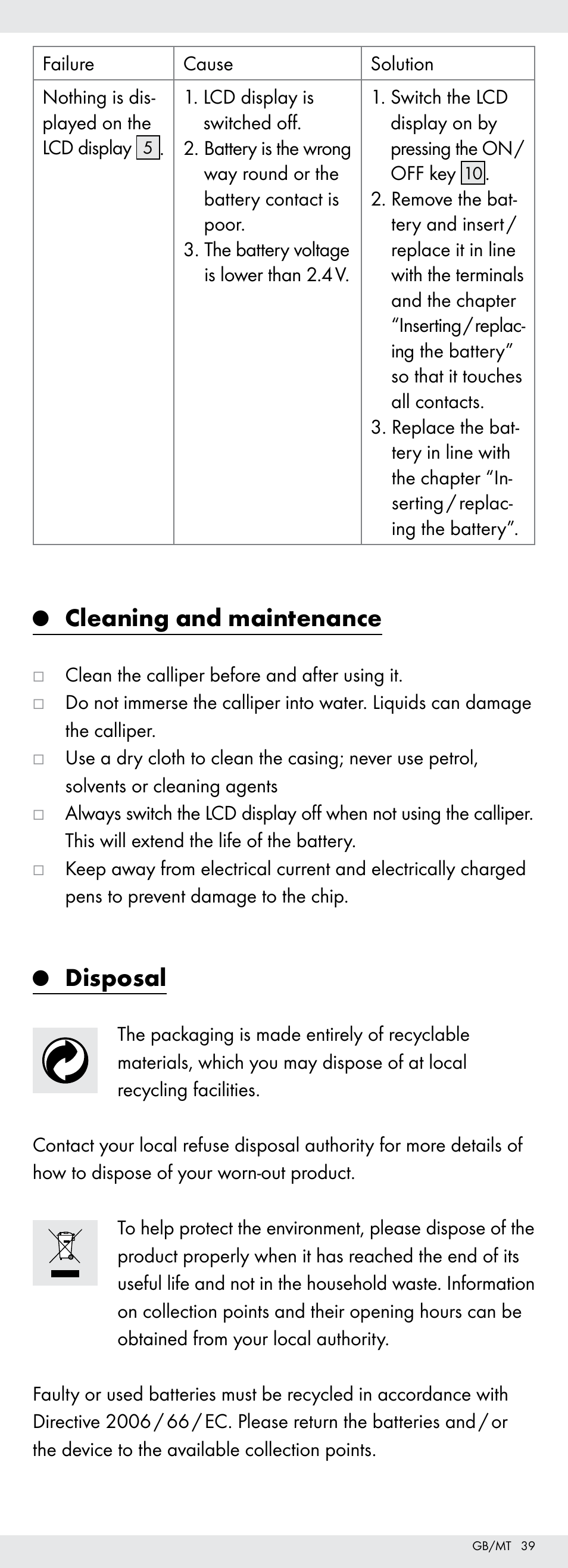 Cleaning and maintenance, Disposal | Powerfix Z22855 User Manual | Page 39 / 50