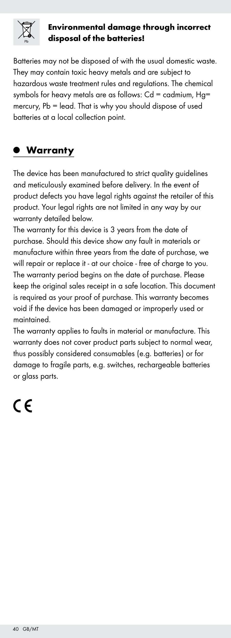 Warranty | Powerfix Z22855 User Manual | Page 40 / 50
