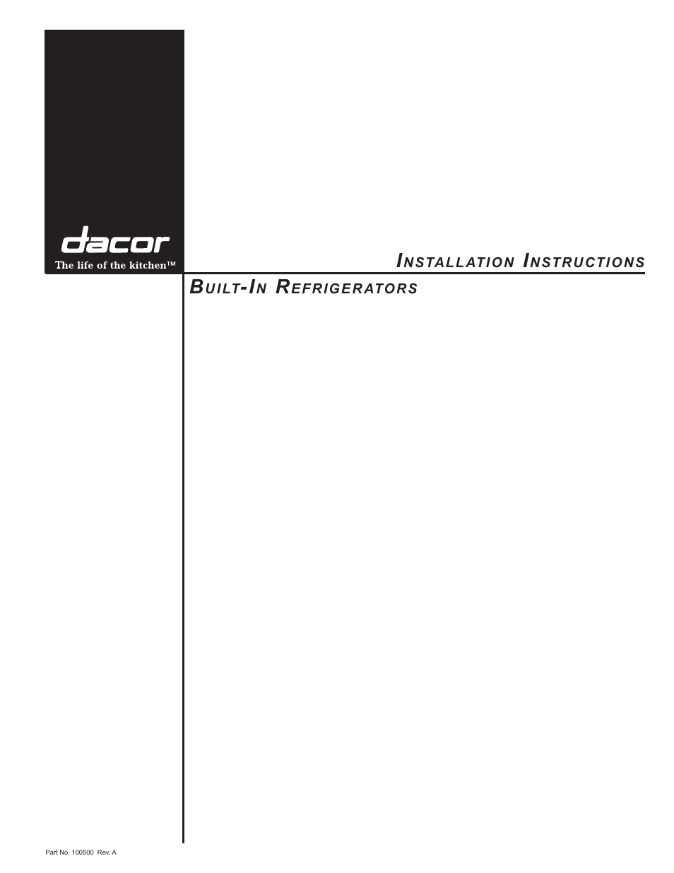 Dacor 100500 User Manual | 20 pages