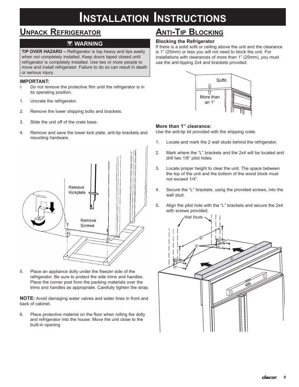 Nstallation, Nstructions | Dacor 100500 User Manual | Page 11 / 20
