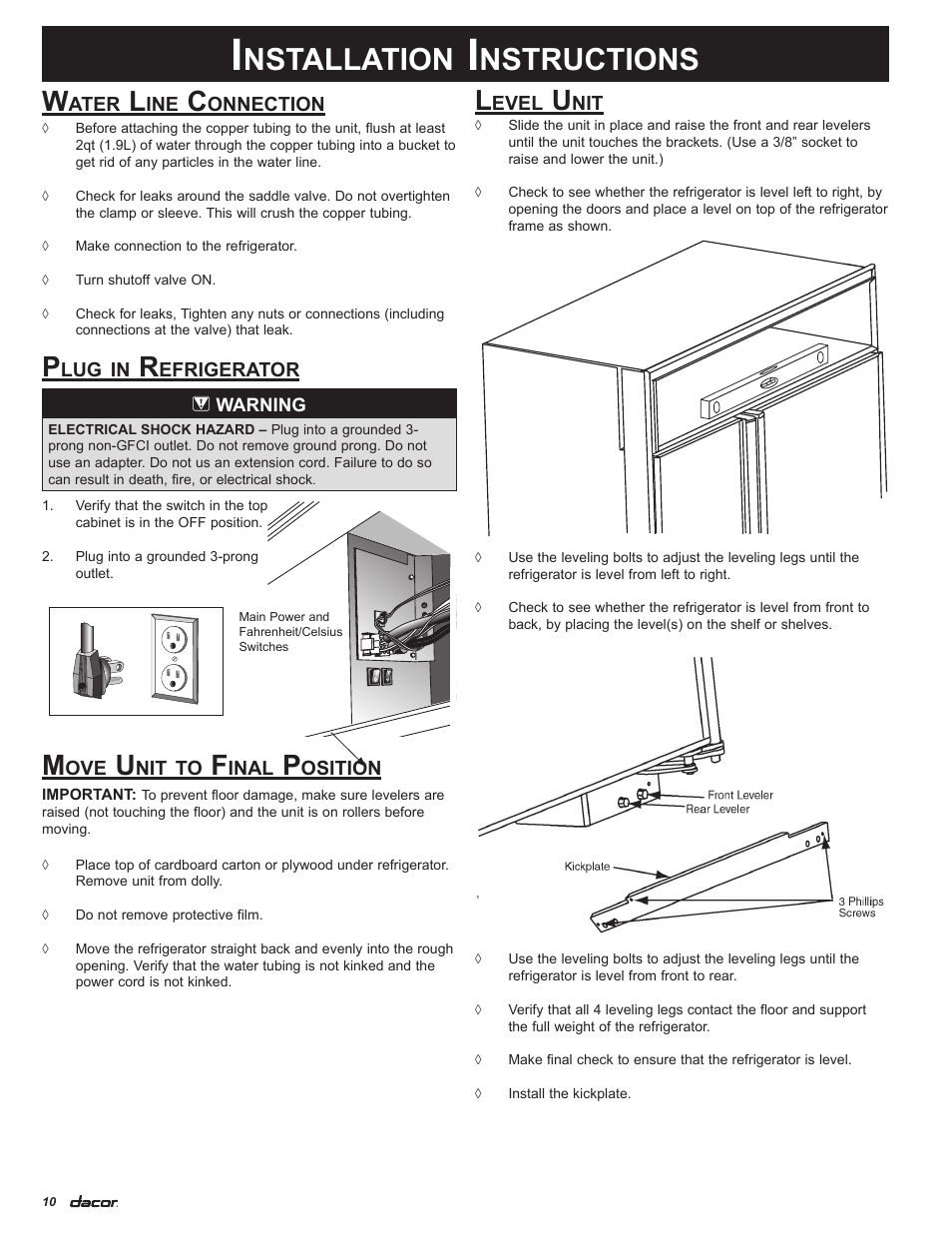 Nstallation, Nstructions | Dacor 100500 User Manual | Page 12 / 20