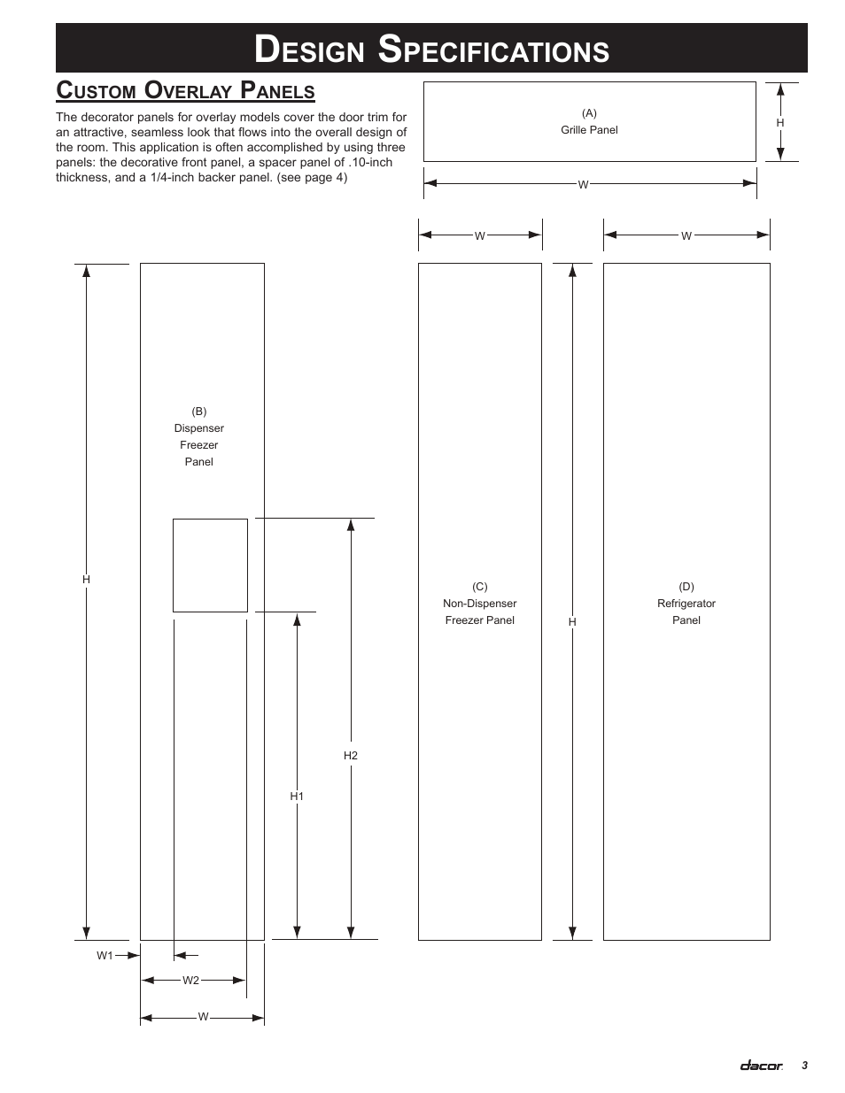 Esign, Pecifications | Dacor 100500 User Manual | Page 5 / 20