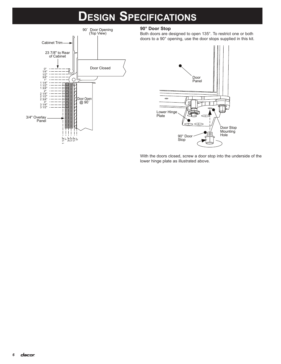 Esign, Pecifications | Dacor 100500 User Manual | Page 8 / 20