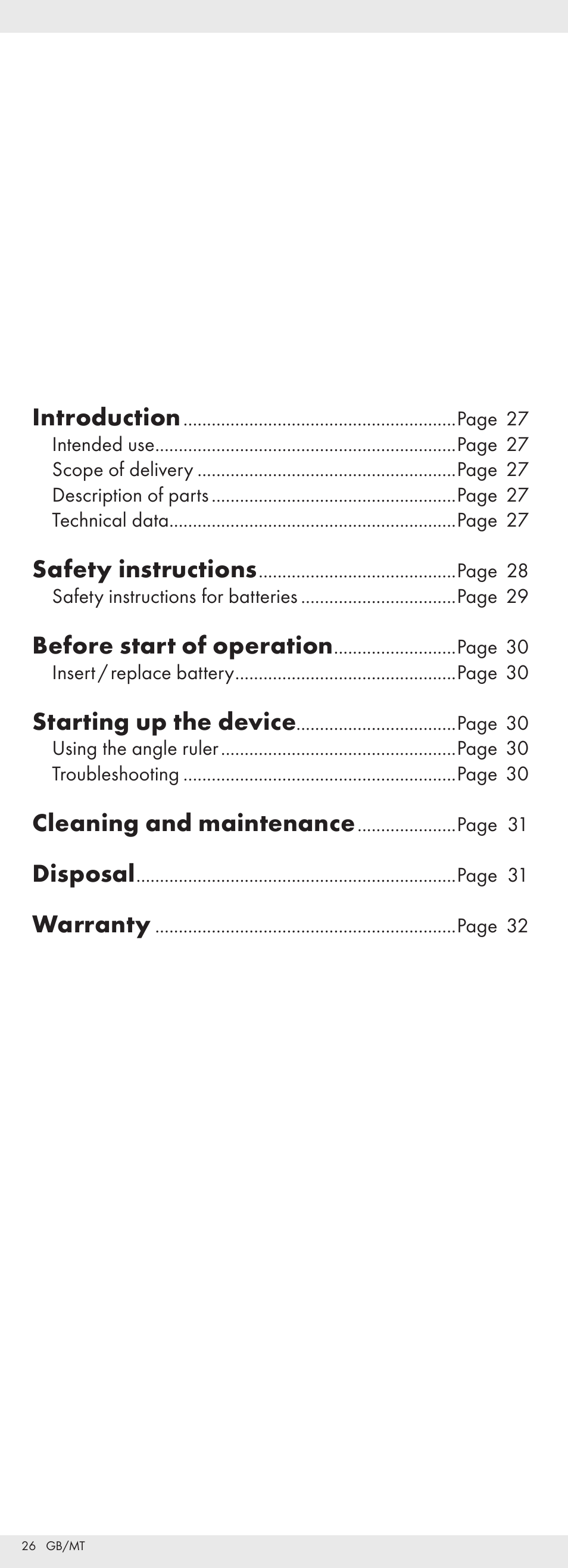 Introduction, Safety instructions, Before start of operation | Starting up the device, Cleaning and maintenance, Disposal, Warranty | Powerfix Z32118 User Manual | Page 27 / 40