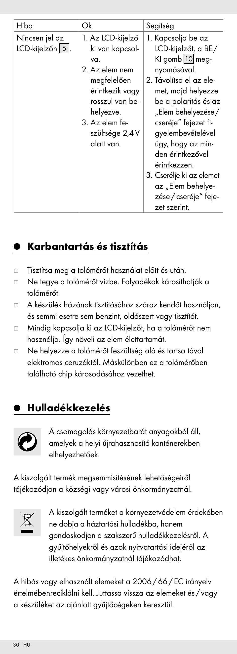 Karbantartás és tisztítás, Hulladékkezelés | Powerfix Z22855 User Manual | Page 30 / 68