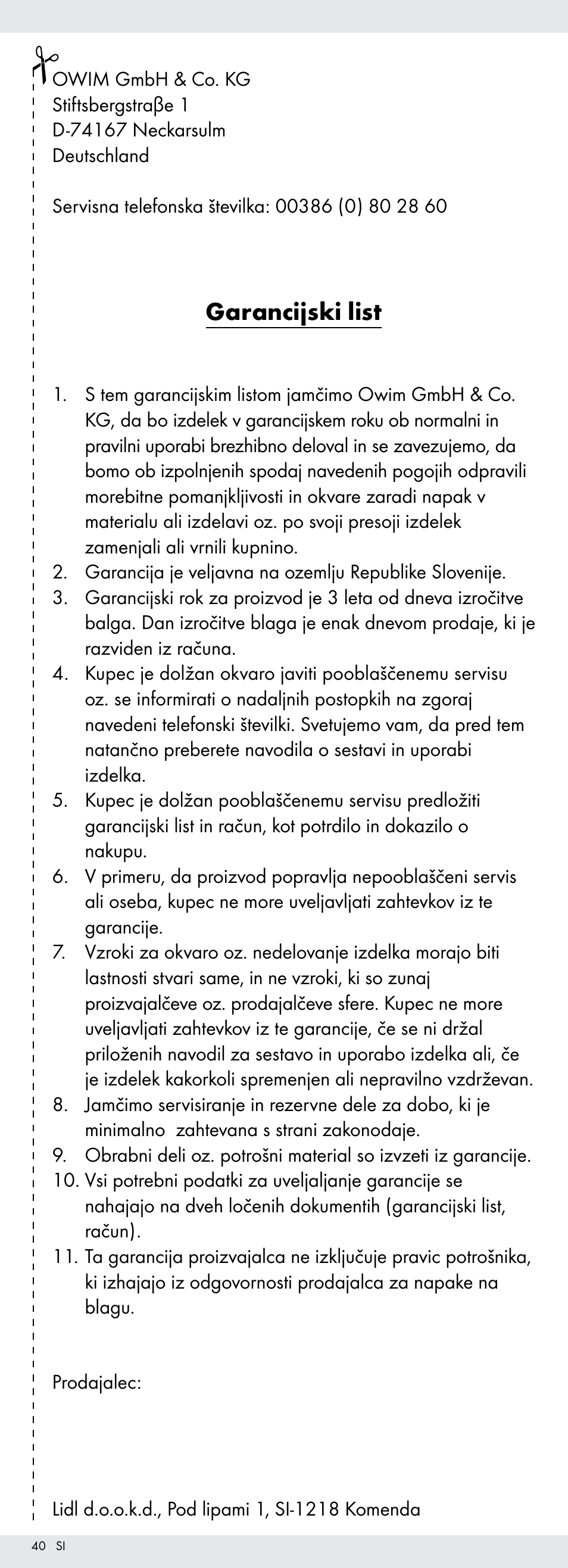 Garancijski list | Powerfix Z22855 User Manual | Page 40 / 68