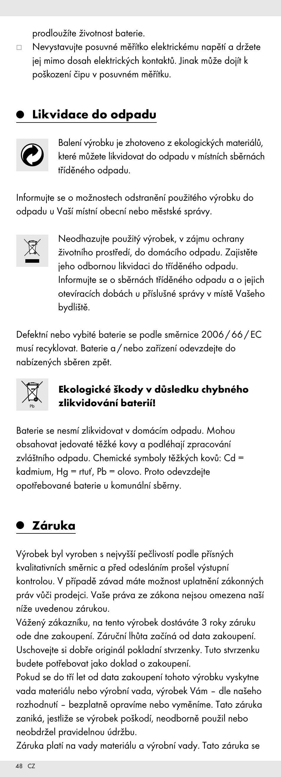 Likvidace do odpadu, Záruka | Powerfix Z22855 User Manual | Page 48 / 68