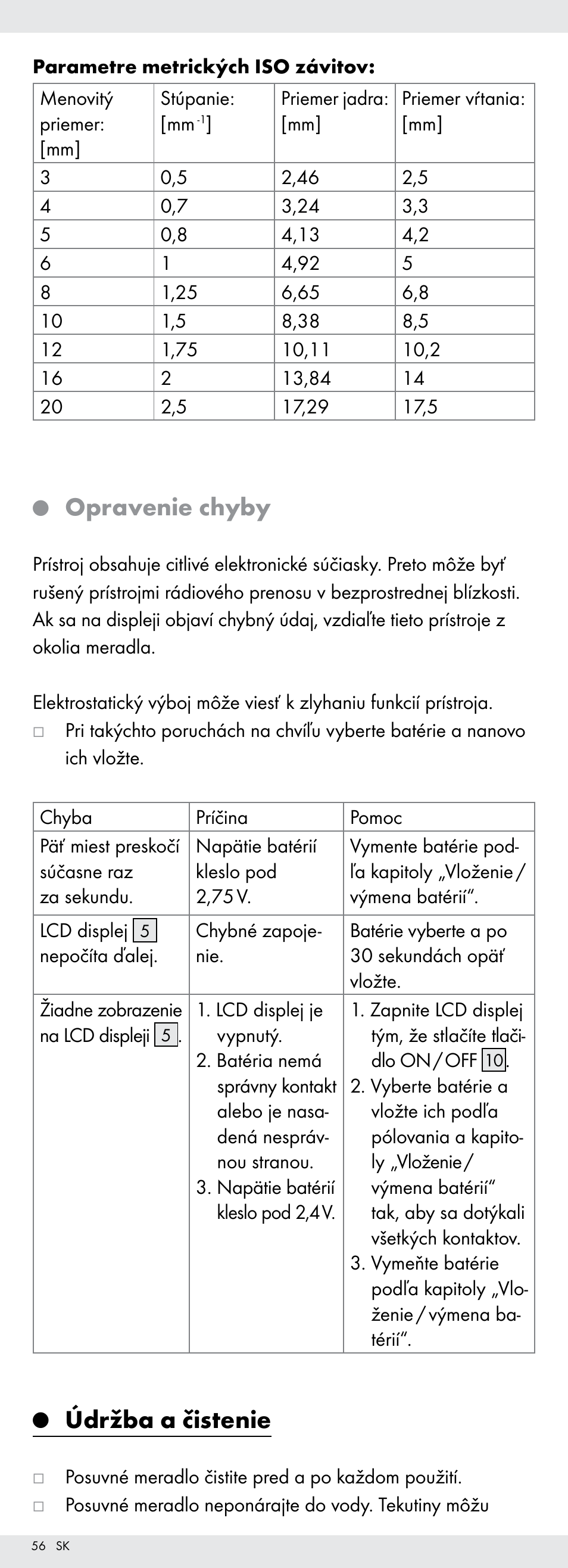 Opravenie chyby, Údržba a čistenie | Powerfix Z22855 User Manual | Page 56 / 68