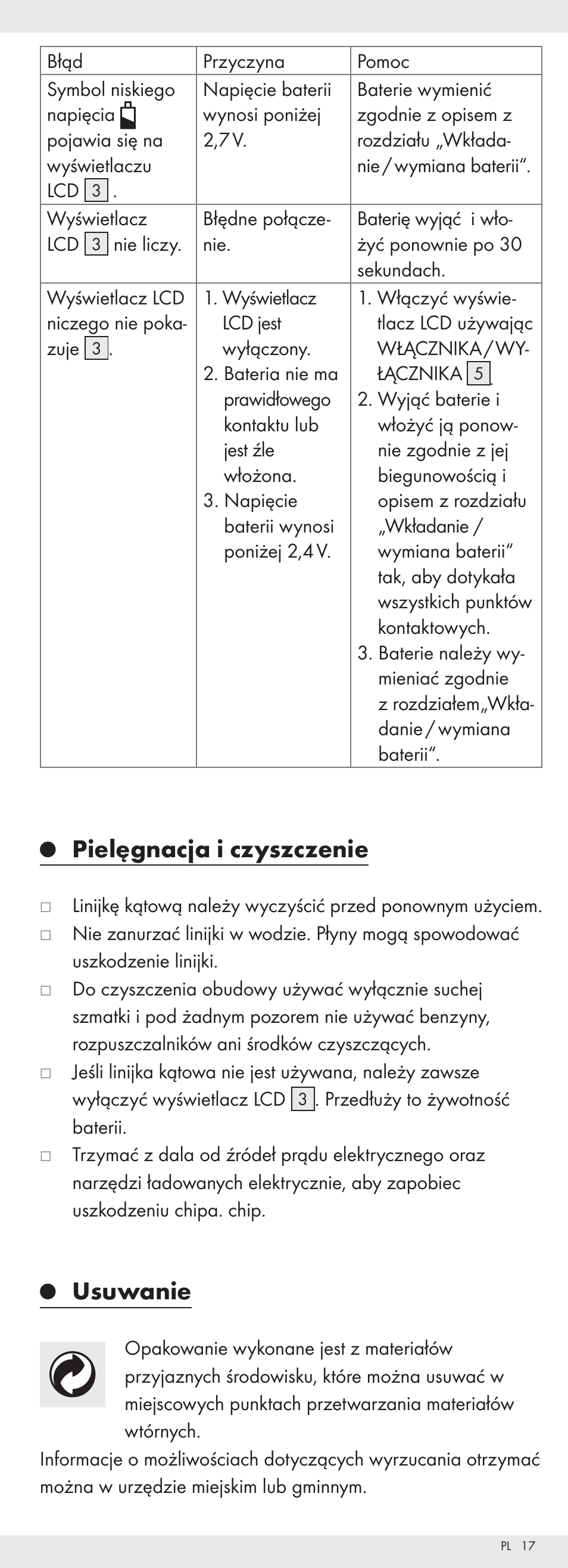 Pielęgnacja i czyszczenie, Usuwanie | Powerfix Z32118 User Manual | Page 18 / 54