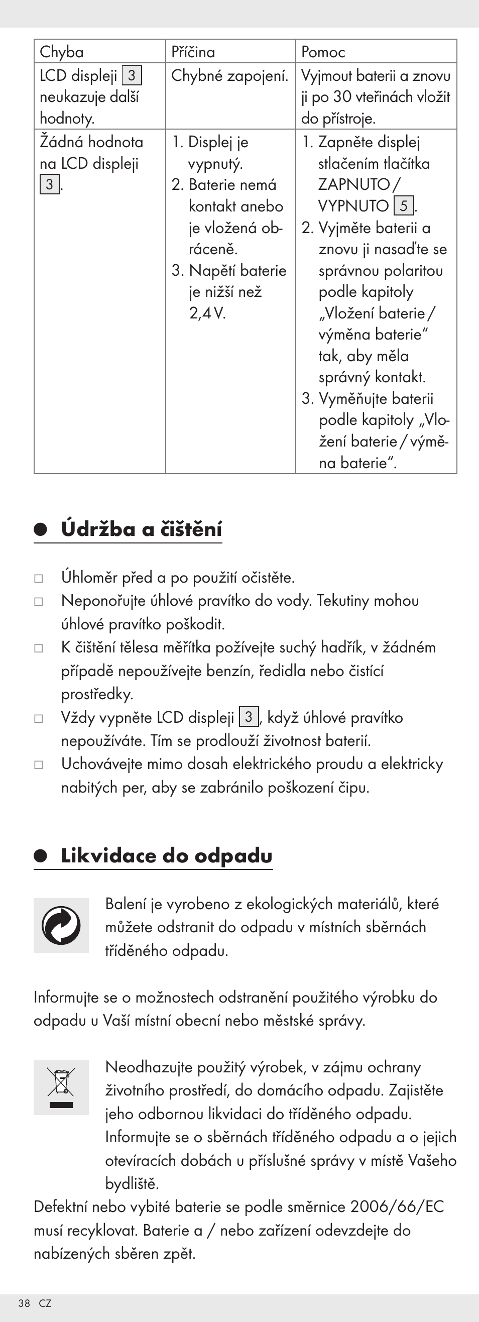 Údržba a čištění, Likvidace do odpadu | Powerfix Z32118 User Manual | Page 39 / 54