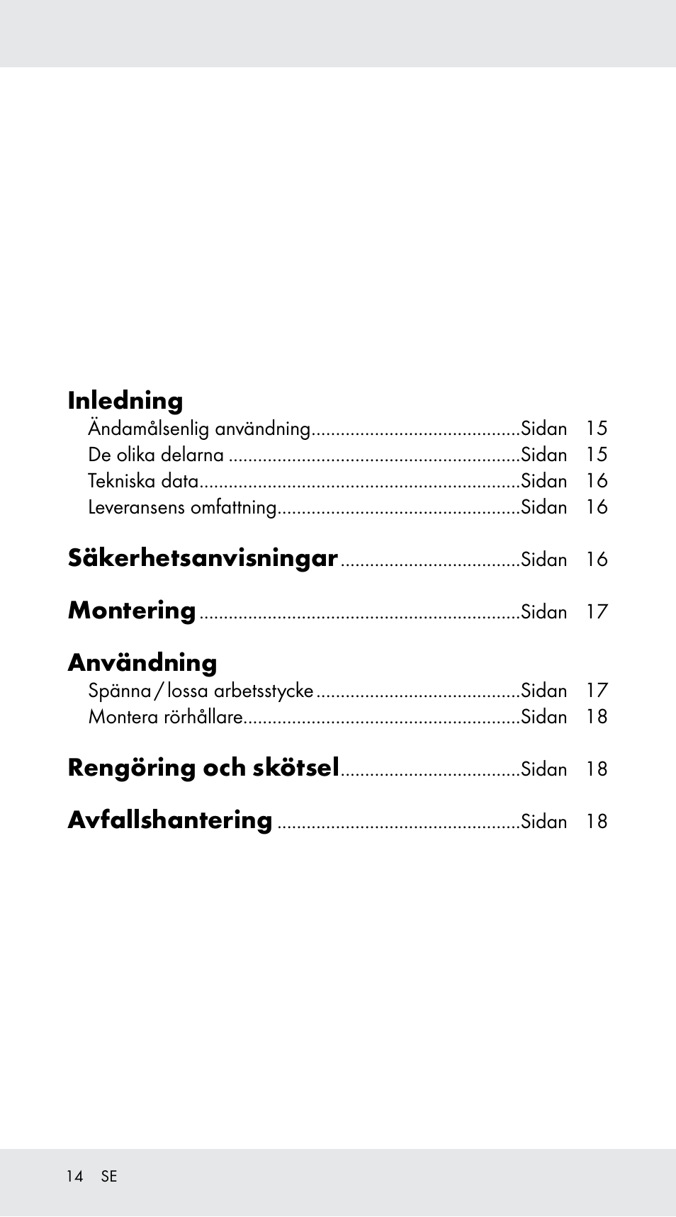 Inledning, Säkerhetsanvisningar, Montering | Användning, Rengöring och skötsel, Avfallshantering | Powerfix Z29760A User Manual | Page 14 / 40