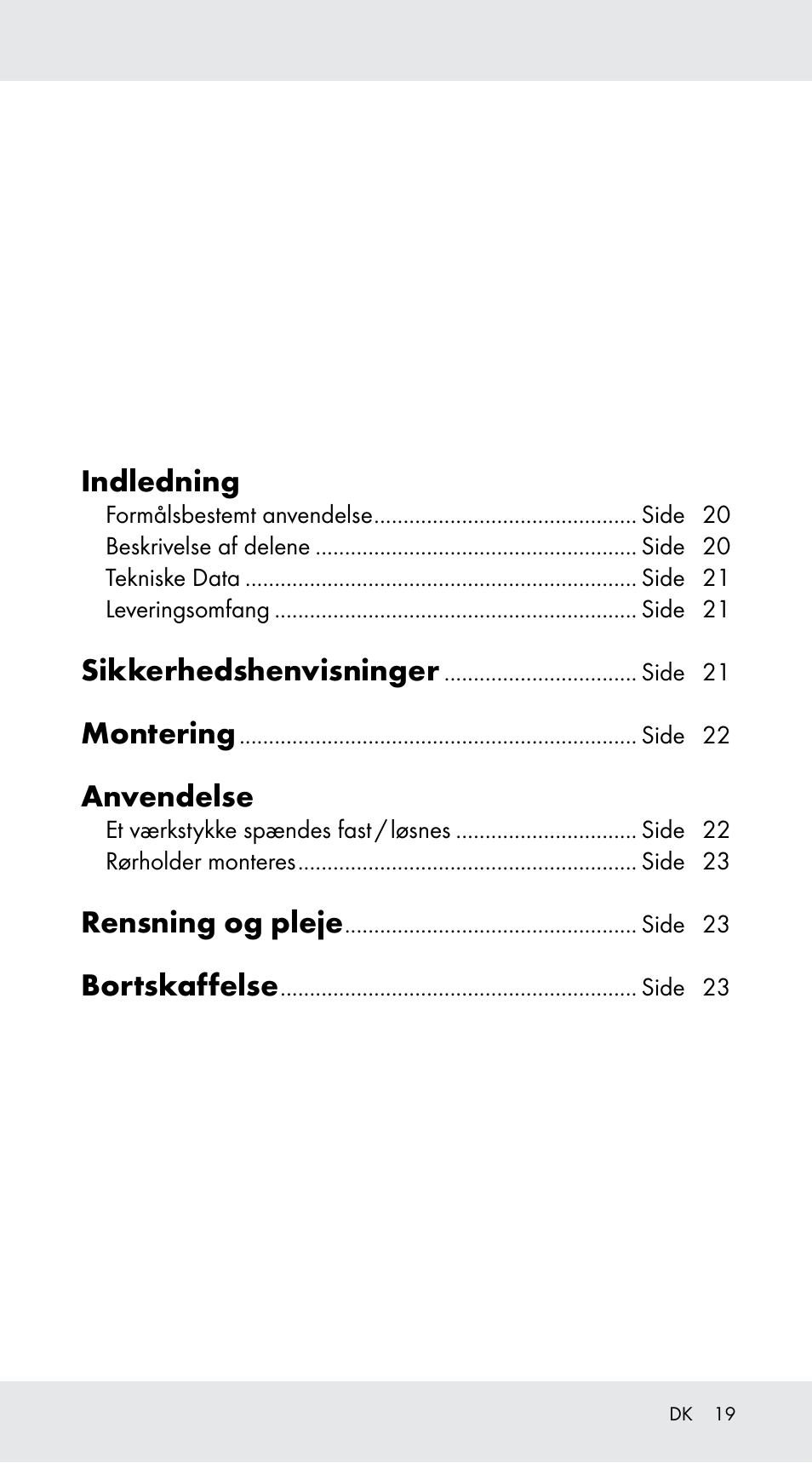 Indledning, Sikkerhedshenvisninger, Montering | Anvendelse, Rensning og pleje, Bortskaffelse | Powerfix Z29760A User Manual | Page 19 / 40