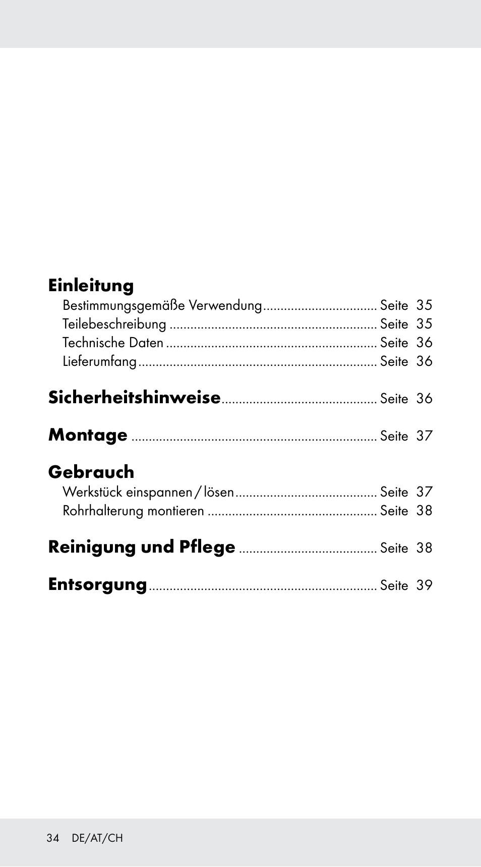 Einleitung, Sicherheitshinweise, Montage | Gebrauch, Reinigung und pflege, Entsorgung | Powerfix Z29760A User Manual | Page 34 / 40