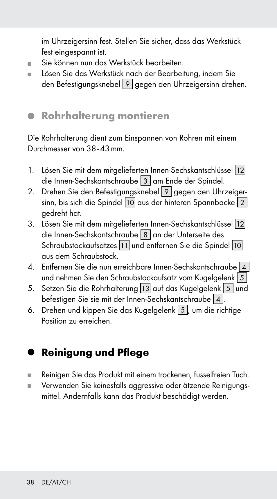 Rohrhalterung montieren, Reinigung und pflege | Powerfix Z29760A User Manual | Page 38 / 40