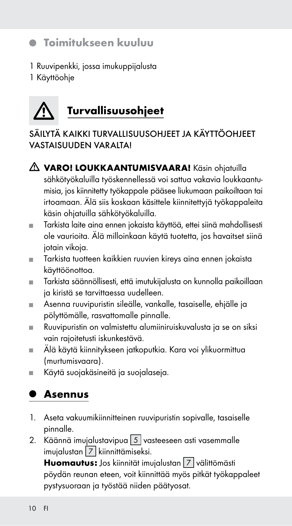 Toimitukseen kuuluu, Turvallisuusohjeet, Asennus | Powerfix Z29760B User Manual | Page 10 / 32