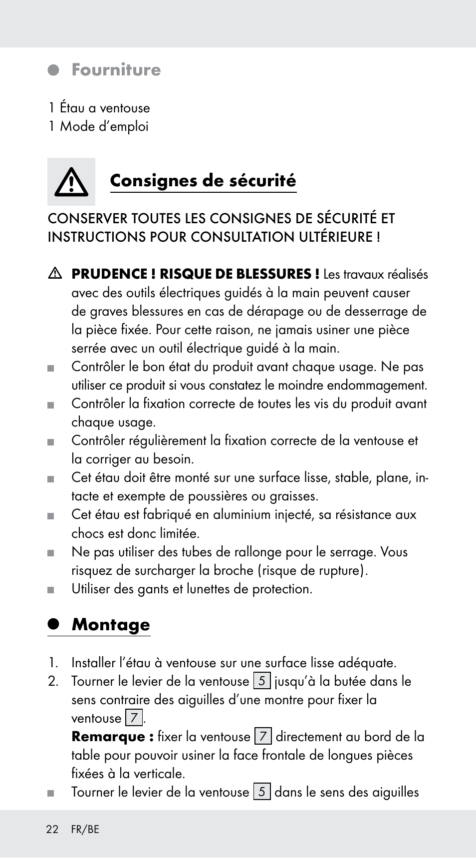 Fourniture, Consignes de sécurité, Montage | Powerfix Z29760B User Manual | Page 22 / 32