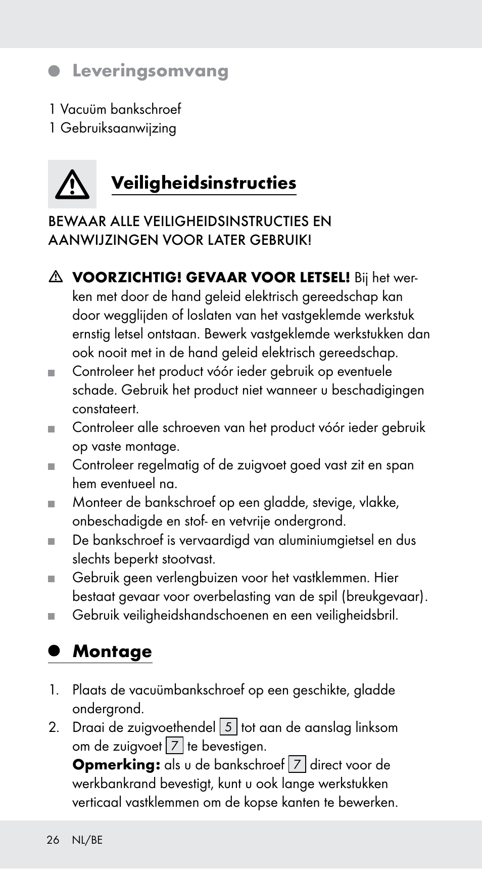 Leveringsomvang, Veiligheidsinstructies, Montage | Powerfix Z29760B User Manual | Page 26 / 32