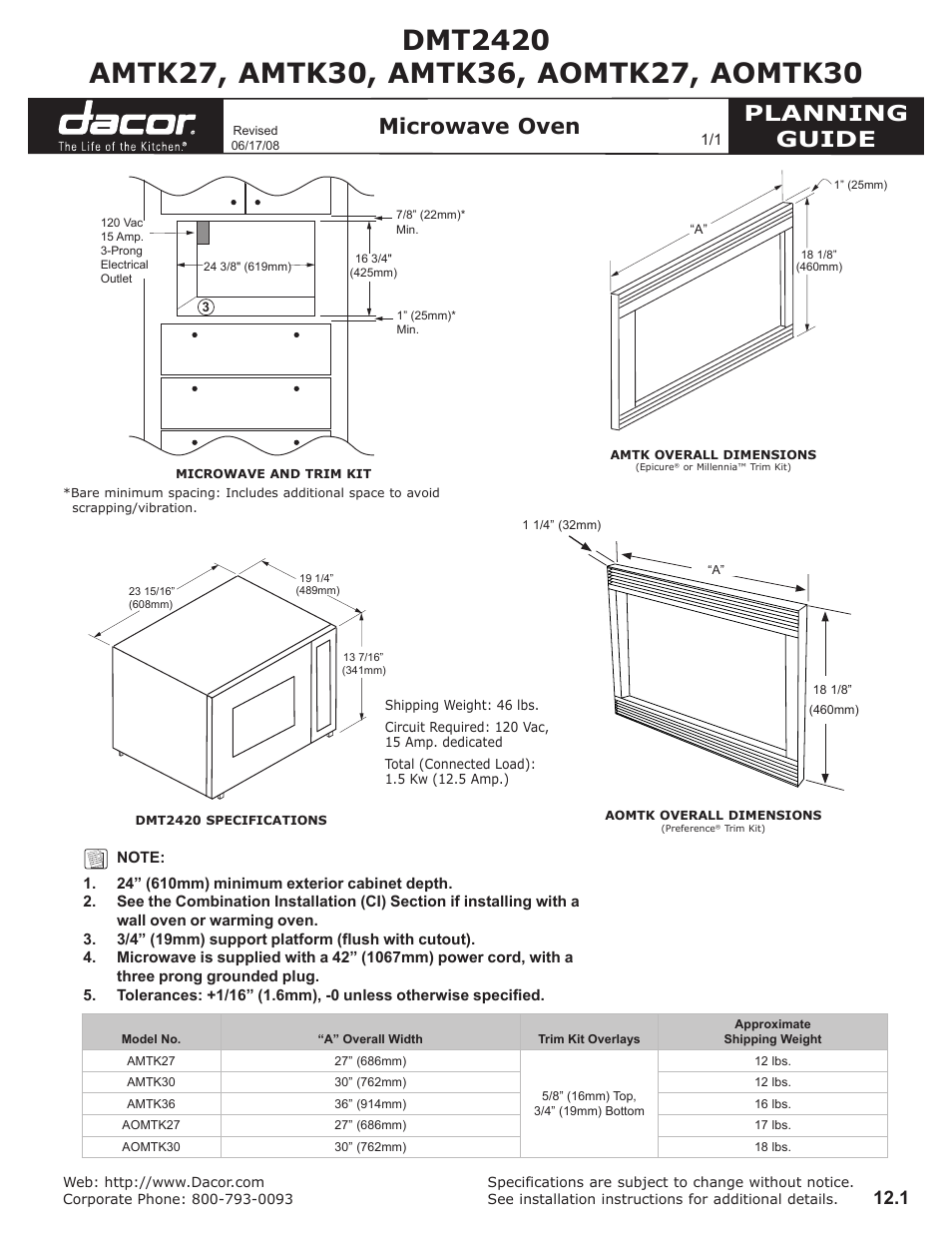 Dacor AOMTK30 User Manual | 2 pages